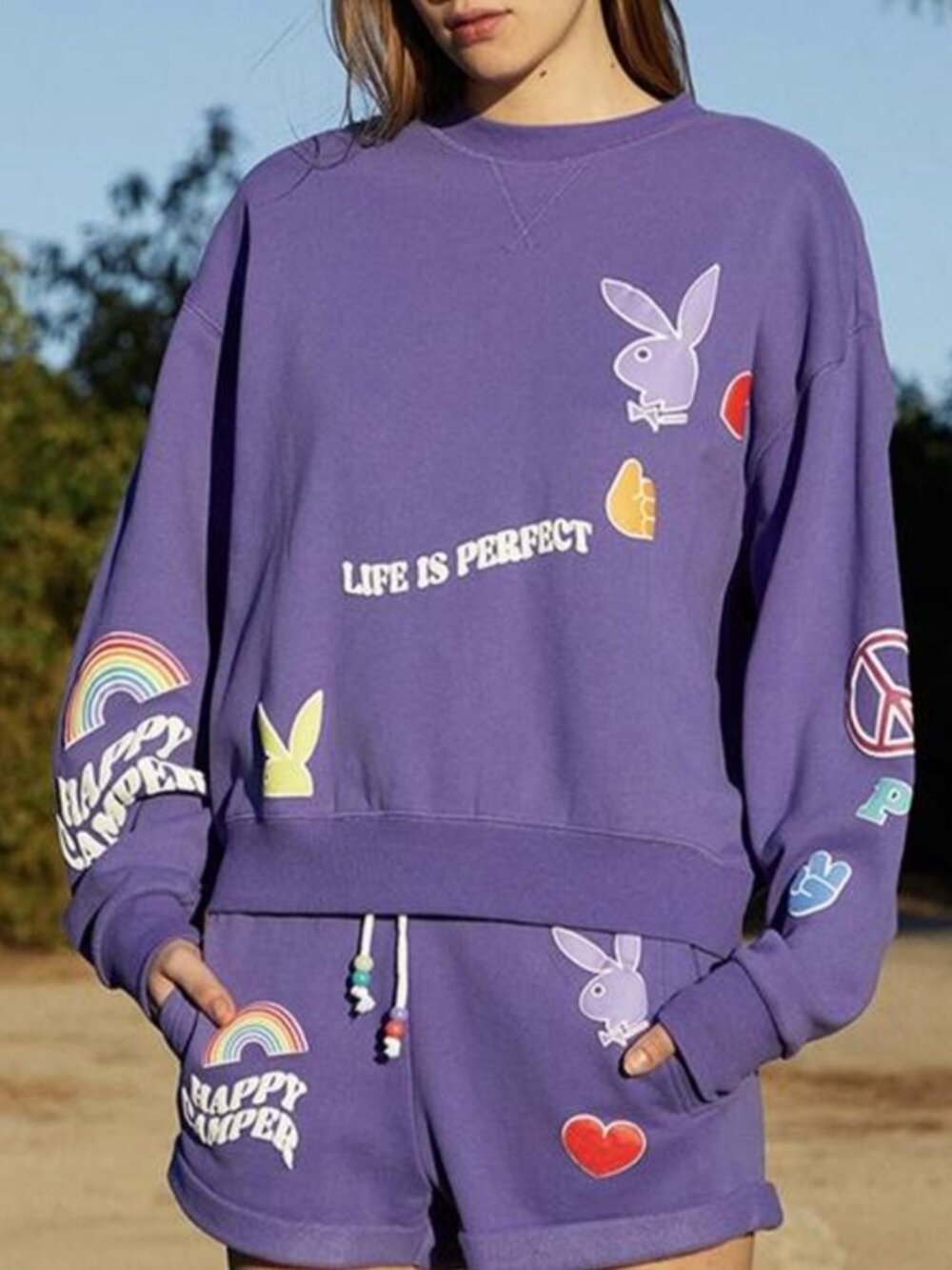 Playboy Purple Graphic Sweatshirt Crewneck Multicolor Bunny Logo Streetwear